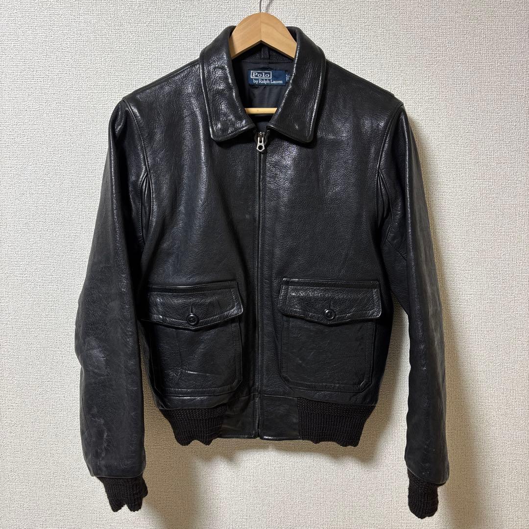 極美品】ラルフローレン 90s A-2フライトジャケット レザー ブラック M
