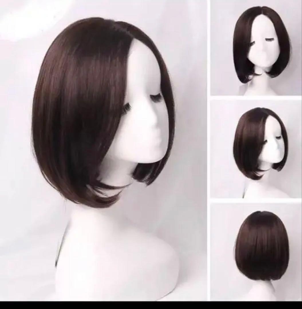 人毛100% 清楚で知的な印象 ワンレンボブ ヘア ウィッグ かつらB760