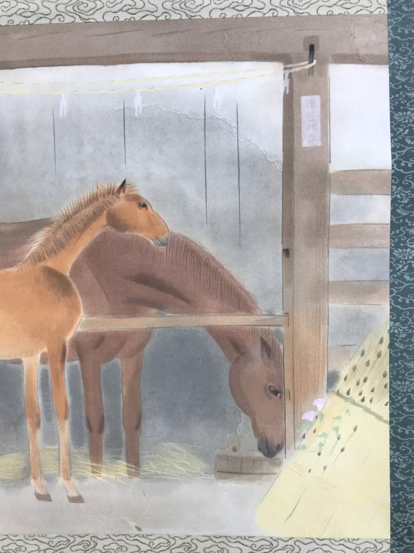 【真作】貴道草衣/厩舎/双馬図/馬図/横物/掛軸/名家伝来/AD-362