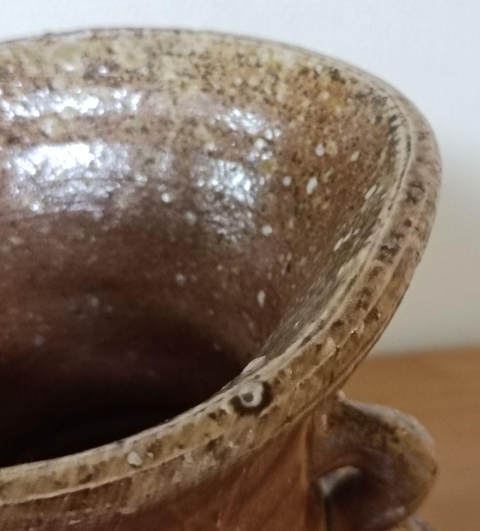 四代 高橋楽斎作 信楽耳付花入 共箱共布栞付