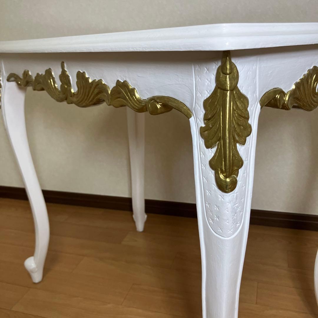 姫系 アンティーク風 猫足 ゴールドレリーフ デスク ロココ風