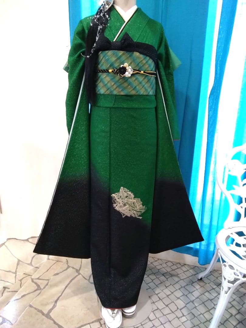 329.黒の総絞り 振袖7点セット 正絹 フルセット 成人式 329.黒の総絞り