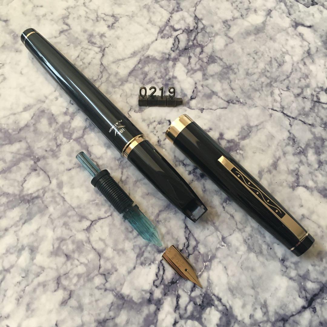 0219 オーバーホール済み 万年筆 PLATINUMプラチナ ロング 18k