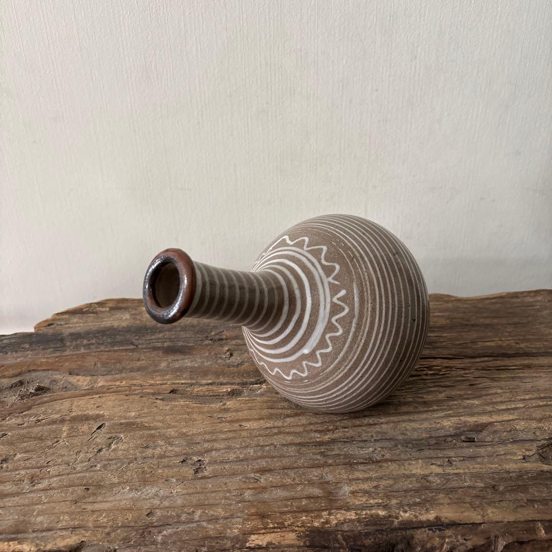 古丹波焼　えへんイッチン徳利　古陶磁.アンティーク.花入.古民芸.筒描　検:李朝