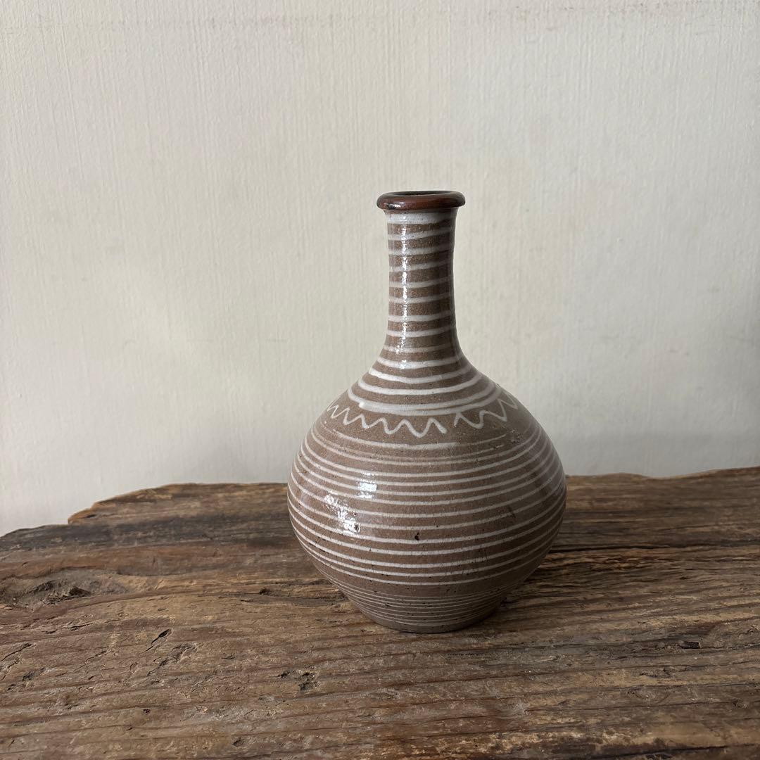 古丹波焼　えへんイッチン徳利　古陶磁.アンティーク.花入.古民芸.筒描　検:李朝