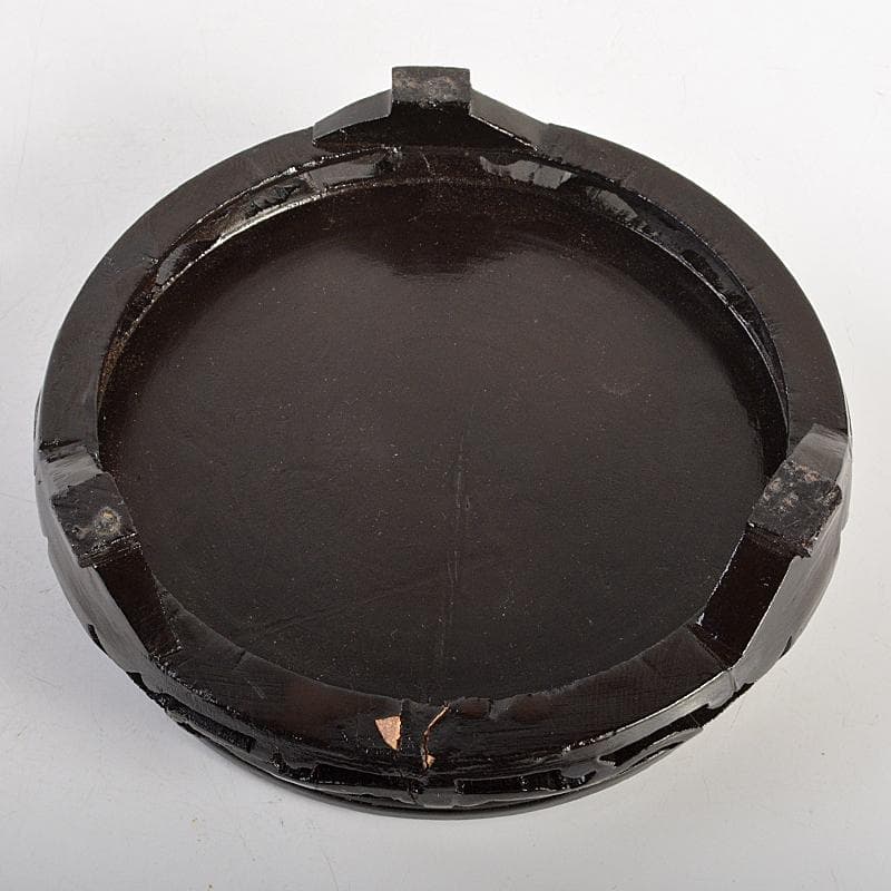 中国　剔紅　堆朱　内七宝　花文瓶　高さ約39㎝　唐木台付　Y　R7494B