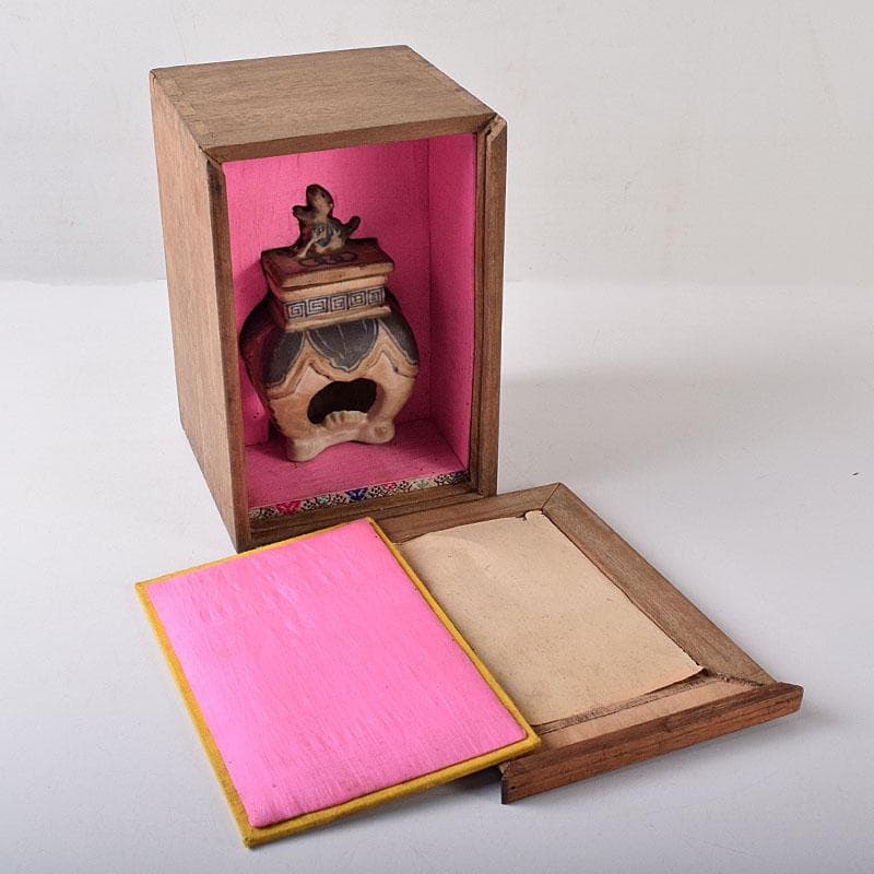 中国 青花 雷文 犬摘 四方香炉 時代箱付 M R8380