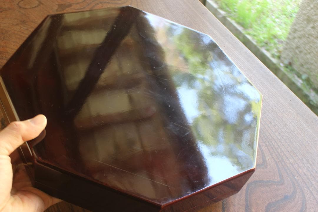 デッドストック！八角デザインに優美な螺鈿細工の映える蓋物（検民芸小物入れ弁当箱