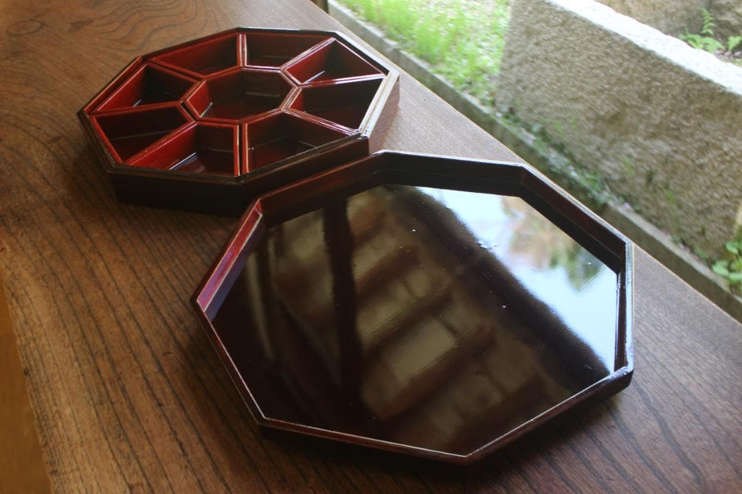 デッドストック！八角デザインに優美な螺鈿細工の映える蓋物（検民芸小物入れ弁当箱