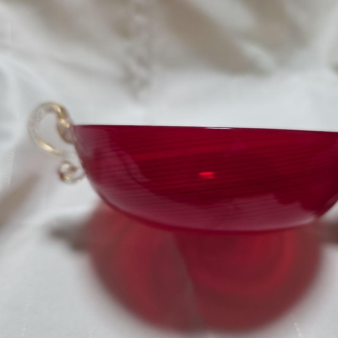 希少】ムラーノグラス ガラスボウル 曲線ハンドル付き 希少 ベネチアン