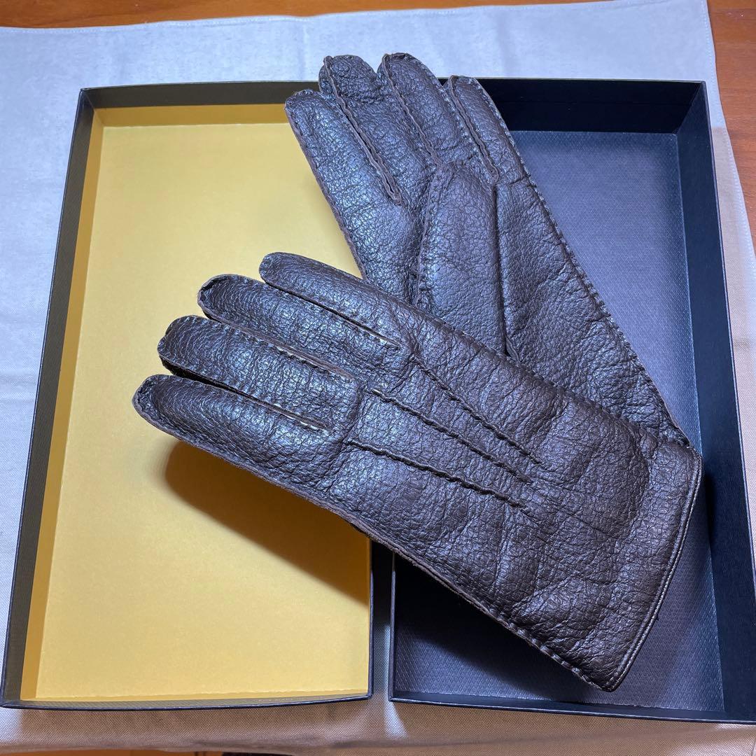 dunhill ダークブラウン レザー手袋 ペッカリー 裏カシミヤ 正規品 箱