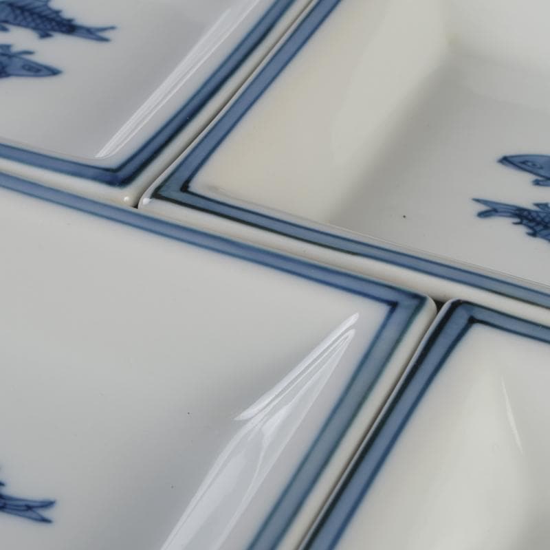 和食器　有田焼　館林源右衛門　染付　魚文　四方銘々皿　五客　共箱　V　R9102