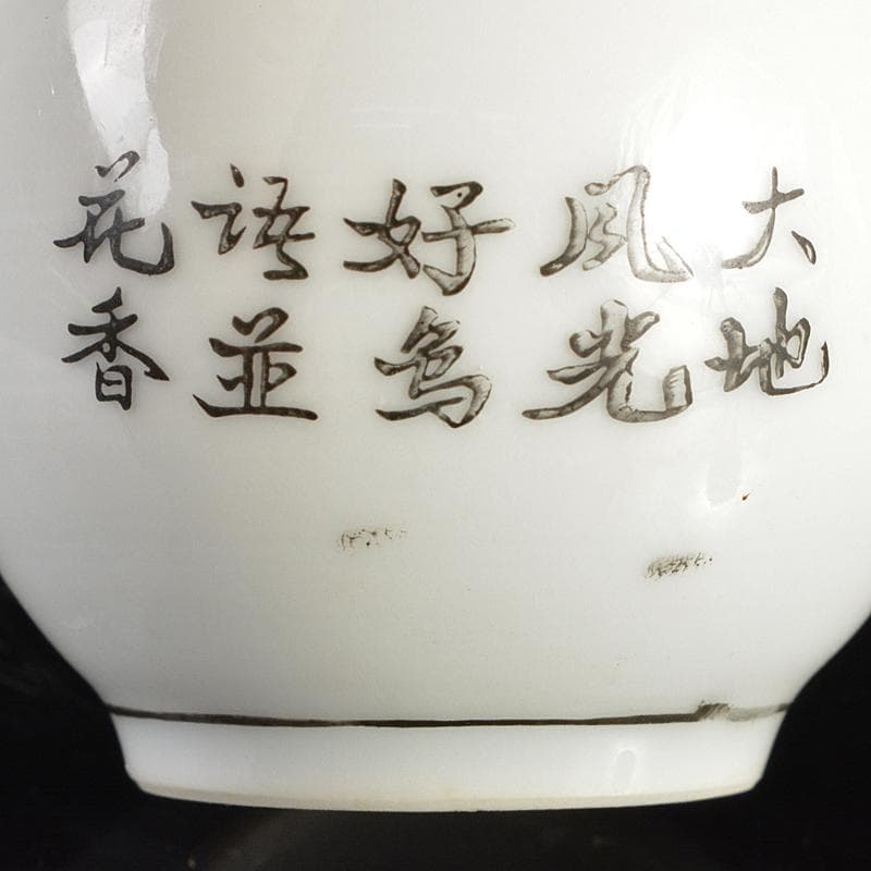 中国 中国景徳鎮製 粉彩 漢詩花鳥文 小瓶 一對 V R6638