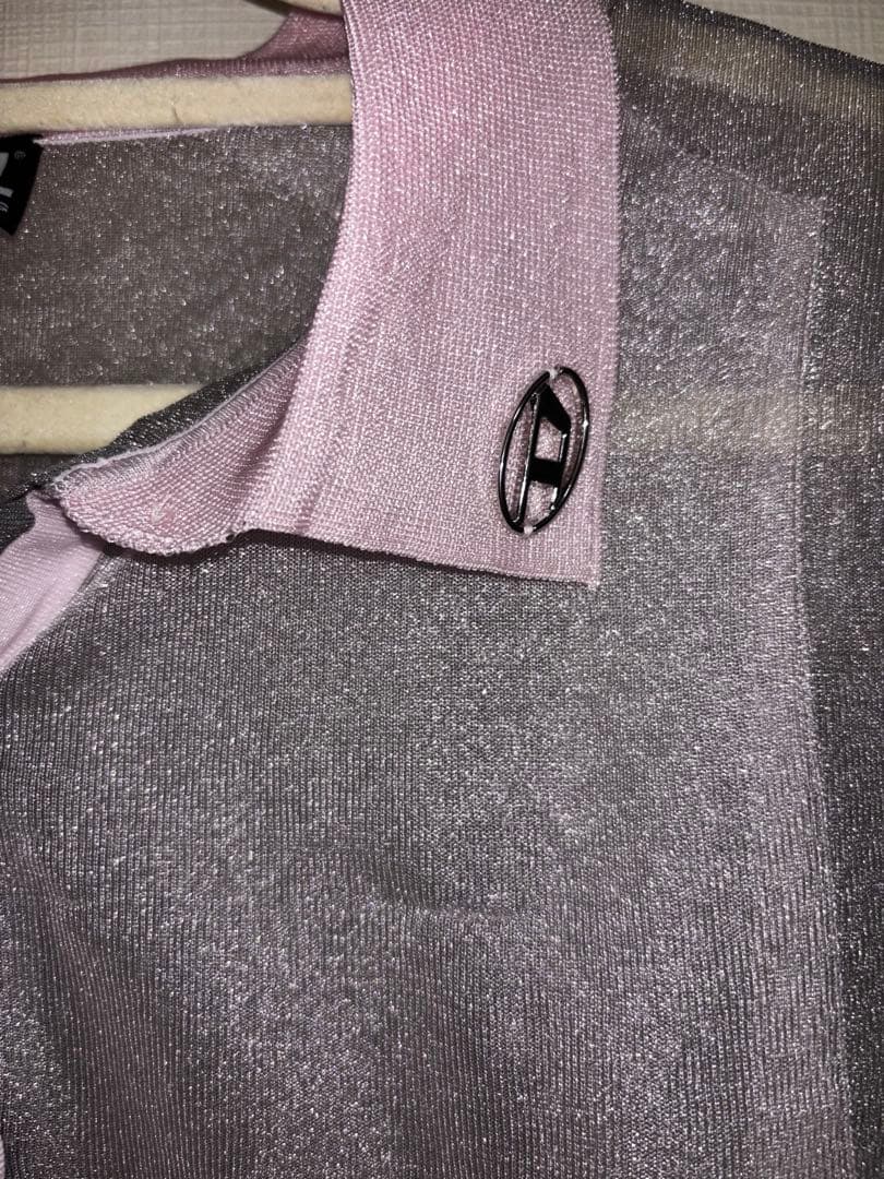 DIESEL シースルー　ピンク　グレー　シアーシャツ　襟付き　タグ付き