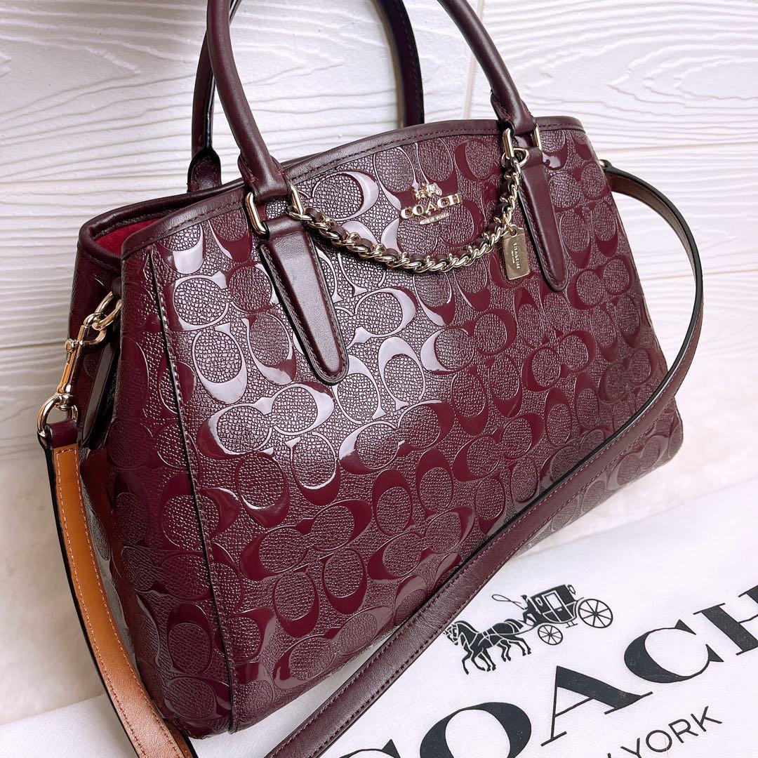 極美品☆COACHコーチ 2wayショルダーバッグ シグネチャー ボルドー