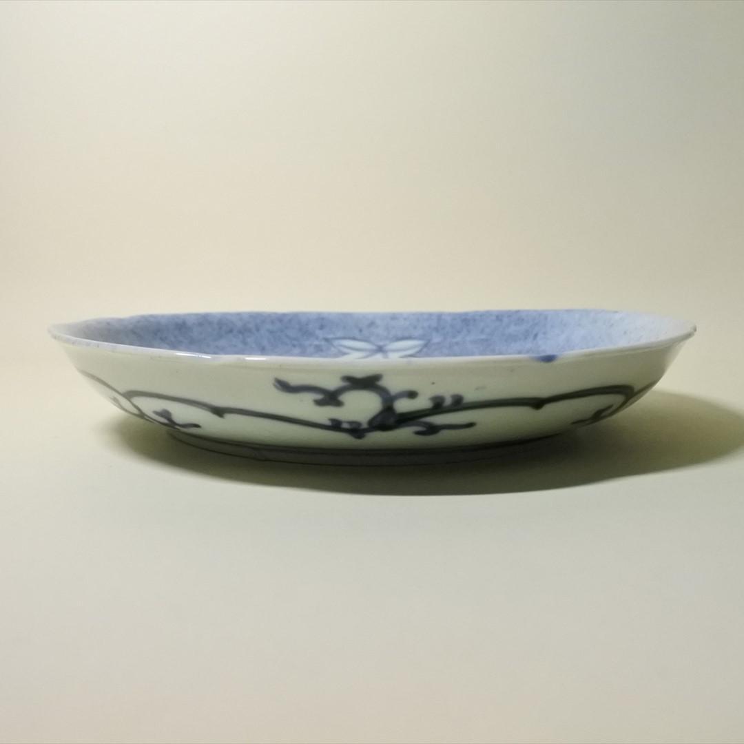 江戸中期 古伊万里 染付 吹墨 竜田川 紅葉 中皿 骨董品 アンティーク