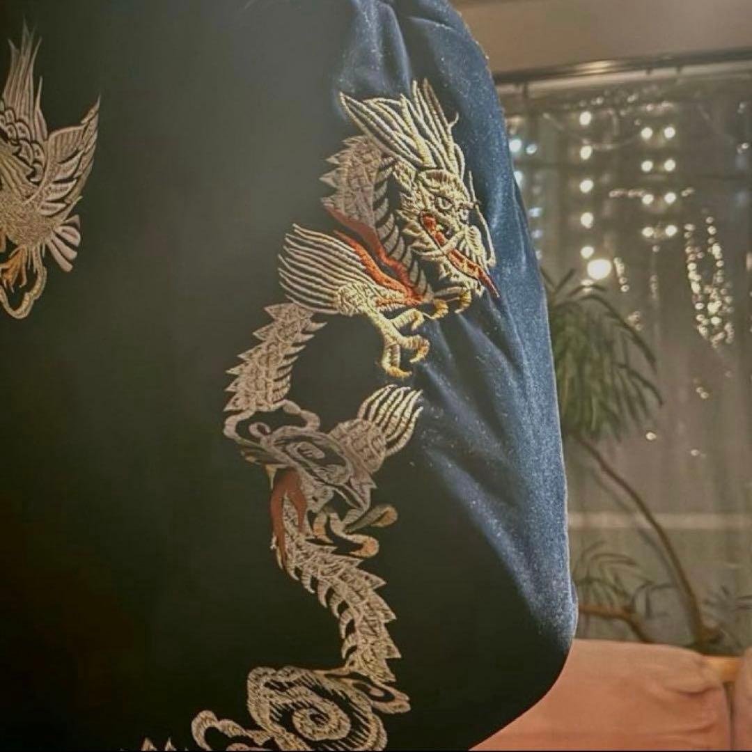 TK【中綿ブルゾン】刺繍ドラゴンと鷲のベルベットジャンパー　ネイビー