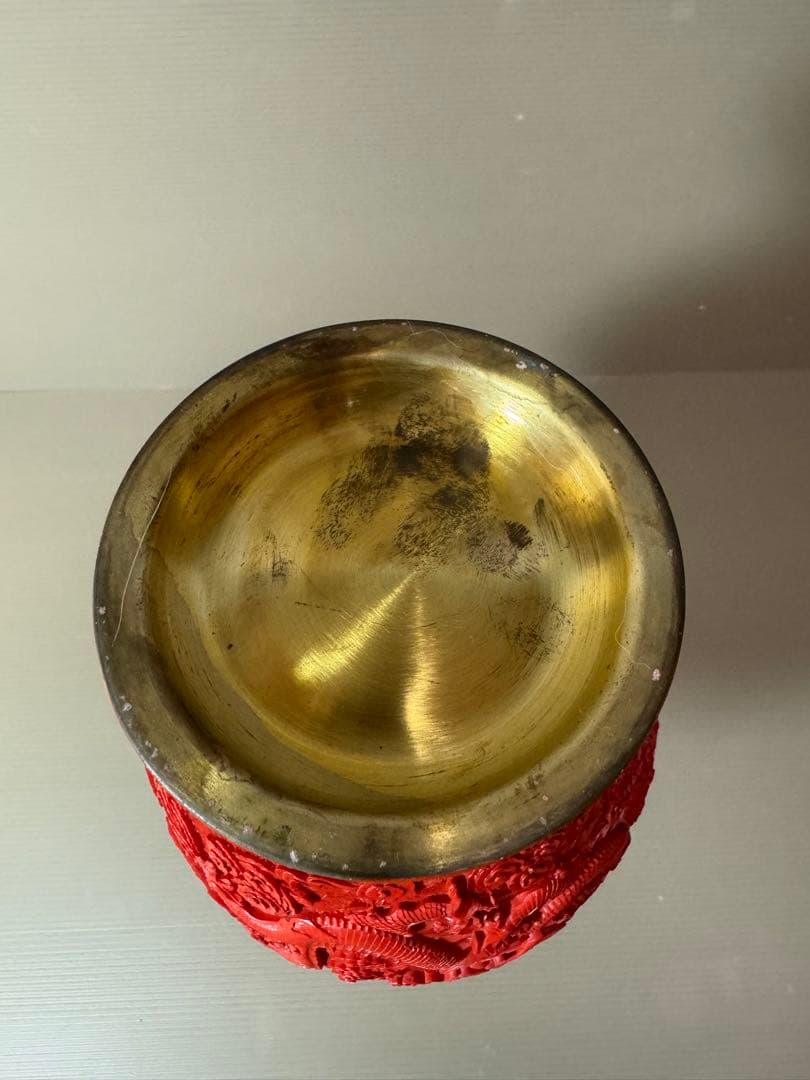 2722 中国美術 漆器 堆朱 剔紅 細密 唐草牡丹雲龍紋 花瓶