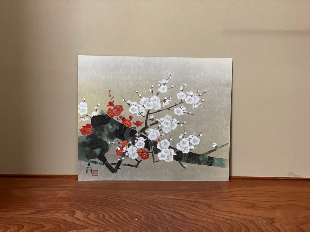 紅白梅 後藤志朗 板絵 日本画
