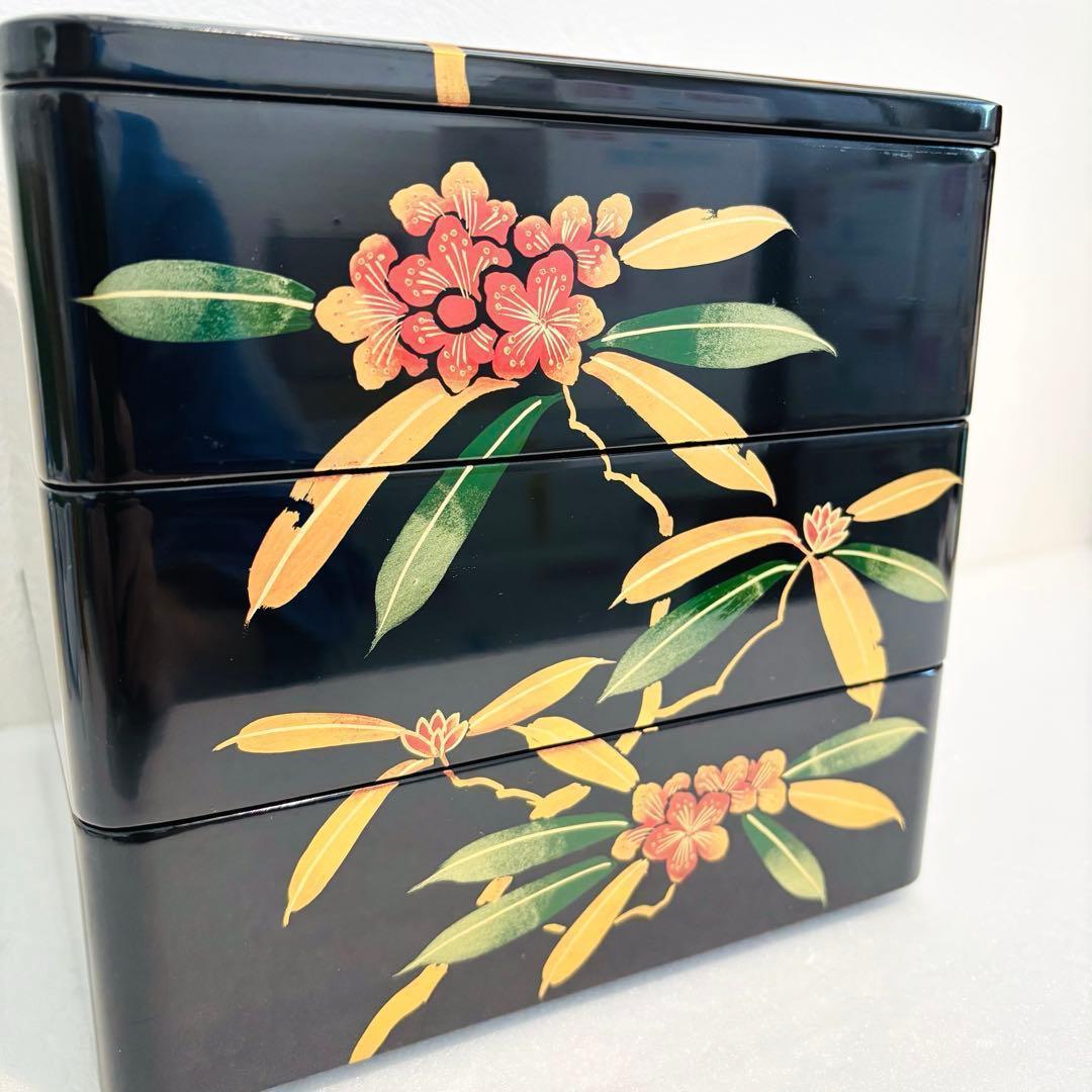 ⭐️ 会津塗 天然木漆器 石楠花蒔絵 三段重 美品 ⭐️