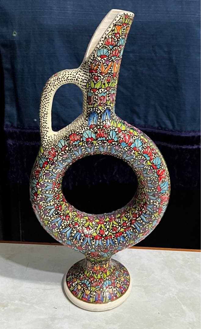 トルコ　キュタフヤ　陶器　飾り壺　壷　花瓶 トルコ☆キュタフヤ陶器の飾り壺 ブラウン＆レッド - トルコ雑貨ぎゃる