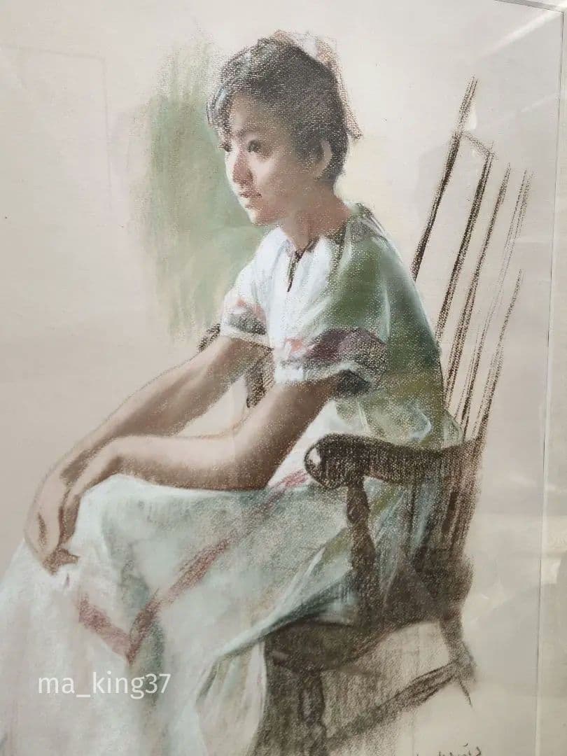 肖像画　上尚司【少女】パステル画　1983年　日動サロン個展出品作