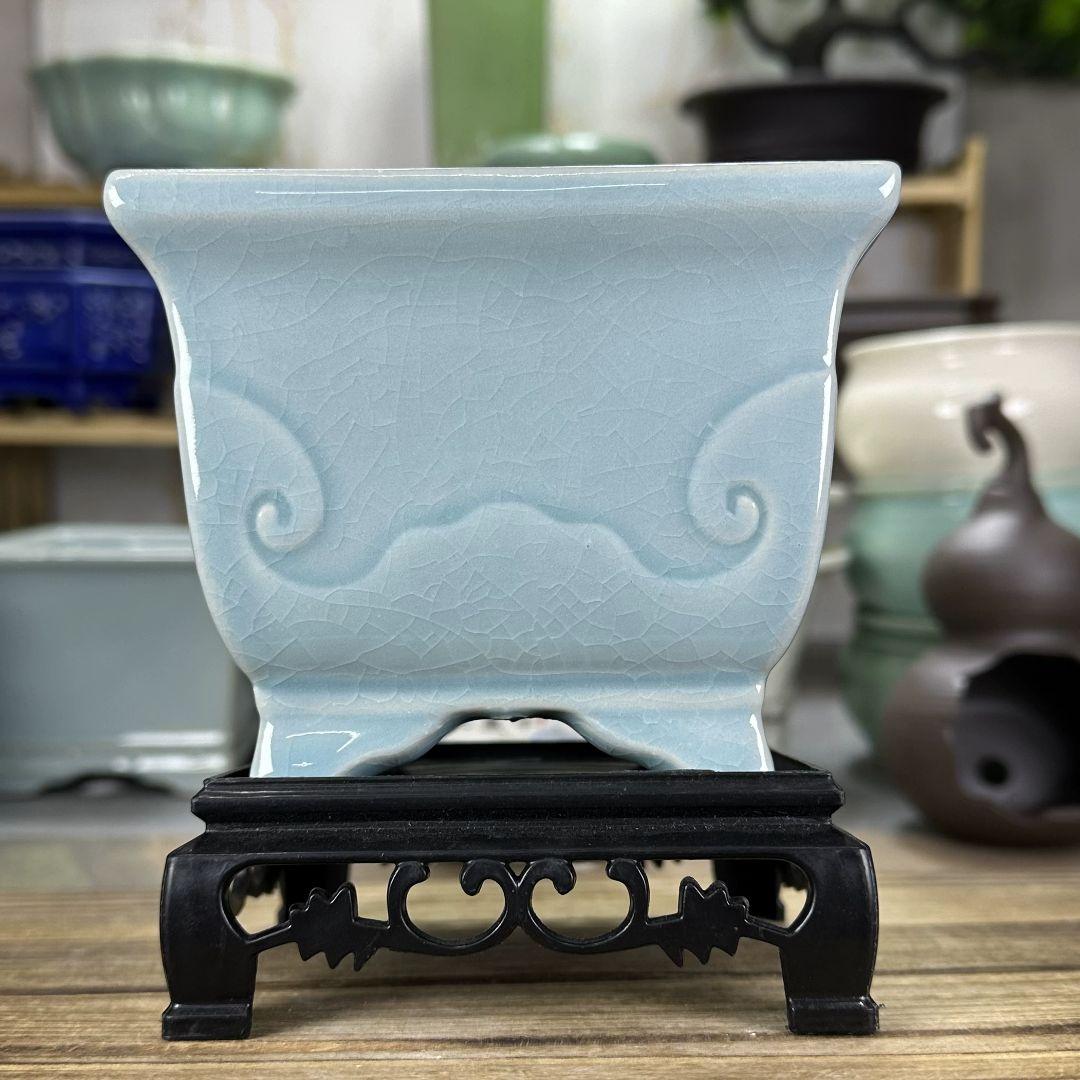 祥雲四方笠盆栽鉢 青磁鉢 山野草鉢 多肉植物 植木鉢 小品大品盆栽鉢