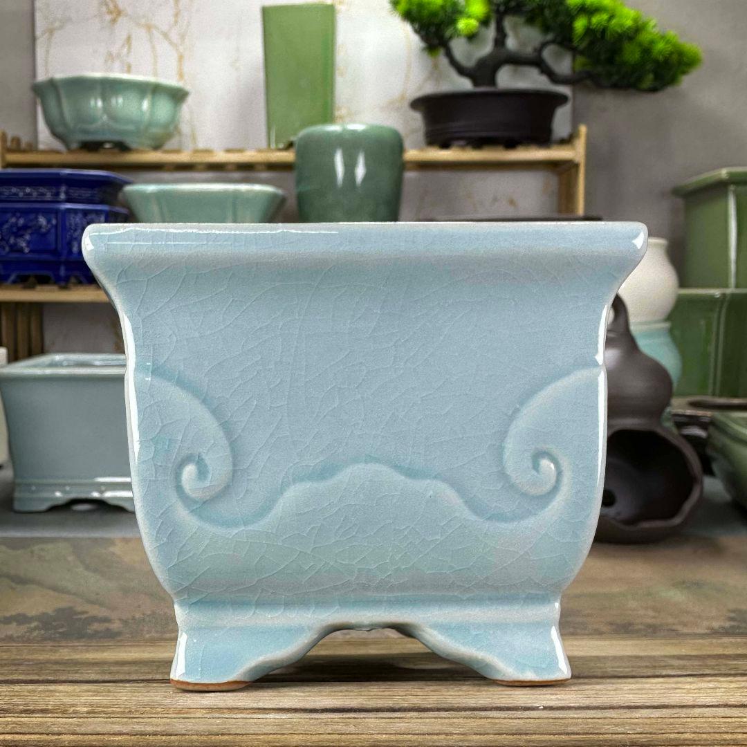 祥雲四方笠盆栽鉢 青磁鉢 山野草鉢 多肉植物 植木鉢 小品大品盆栽鉢