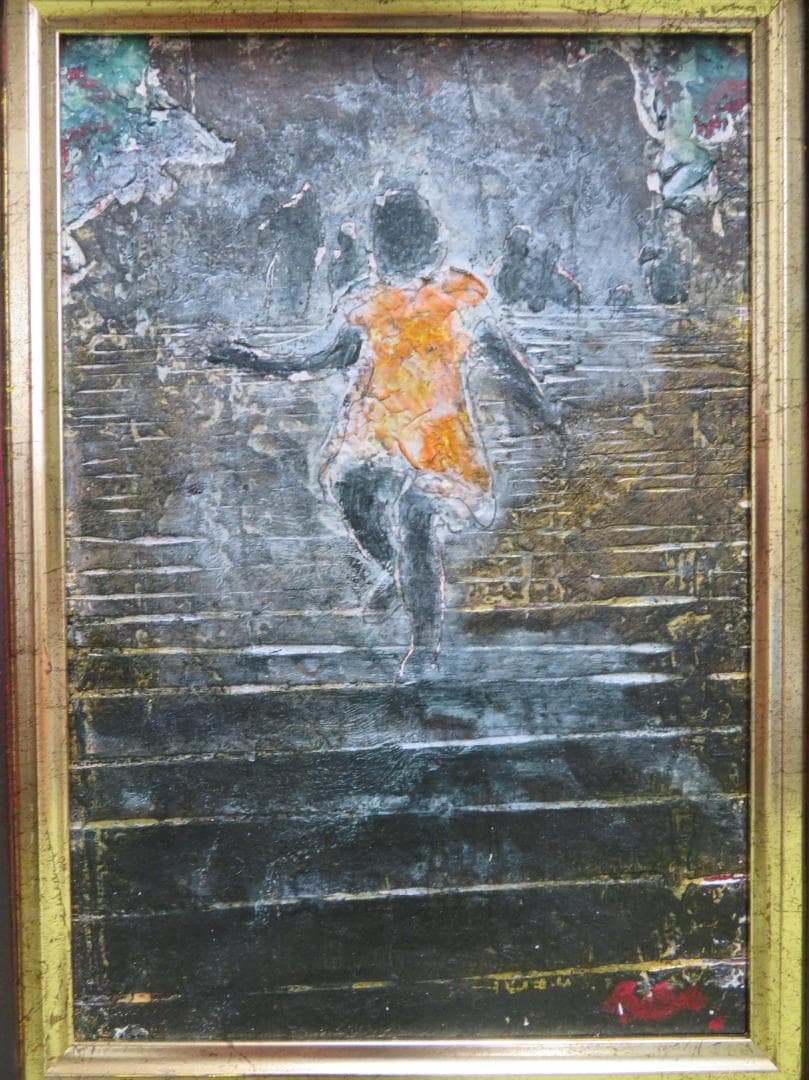 谷口仙太郎  「風の道 」　油彩SM　黒衣（くろこ）の詩シリーズ　香月泰男美術館