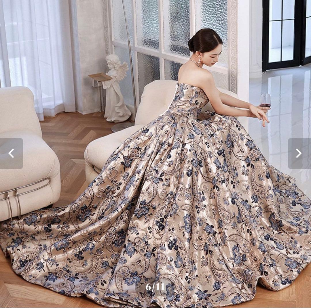 フラワージャガードドレス　Lサイズ　ウェディングドレス　前撮り