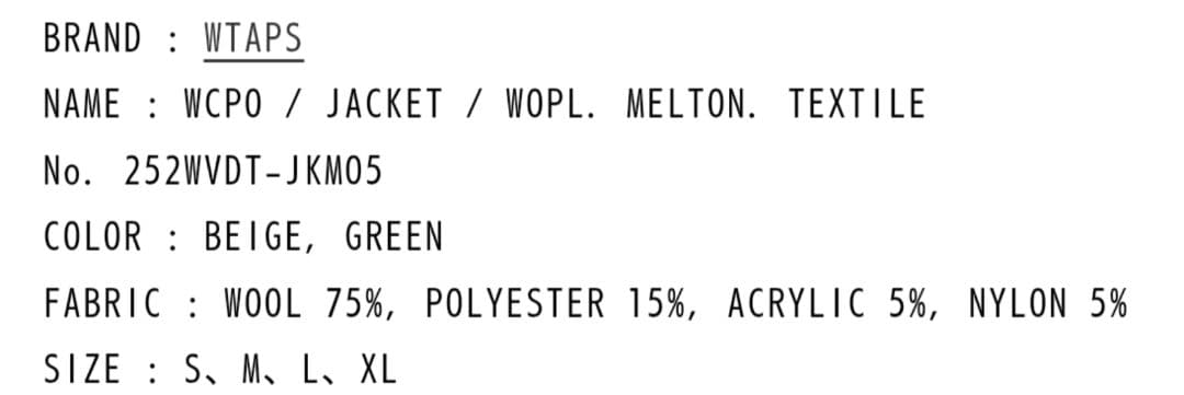 ジャケット・アウター WTAPS WCPO / WOPL. MELTON. TEXTILE