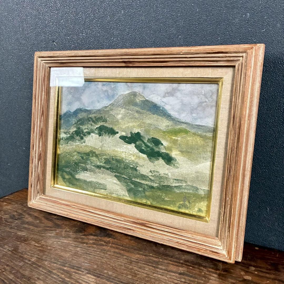 岡田伊登子「山」日本画 共シール有 署名有 額装 創画会展 山種美術館賞展