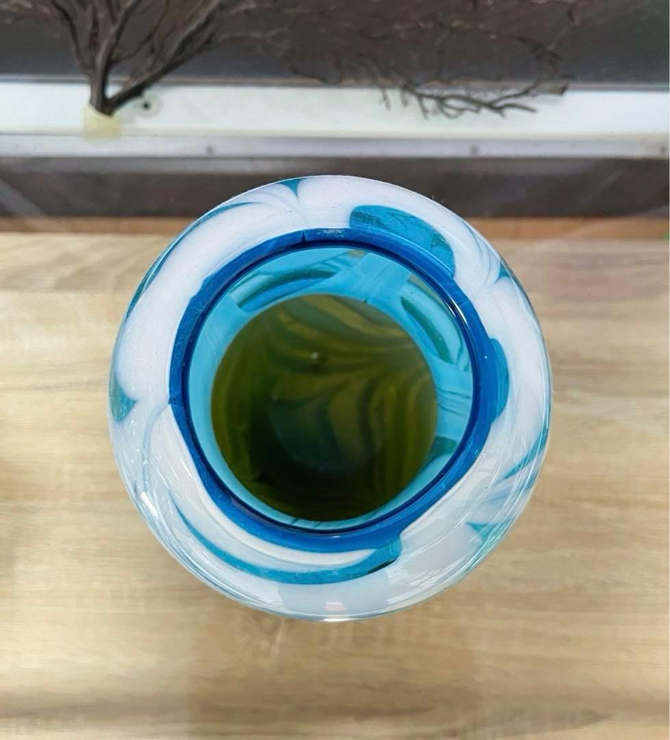 骨董 時代ガラス ショップ アート 掻き揚げ グラデーション 瓢型 花器