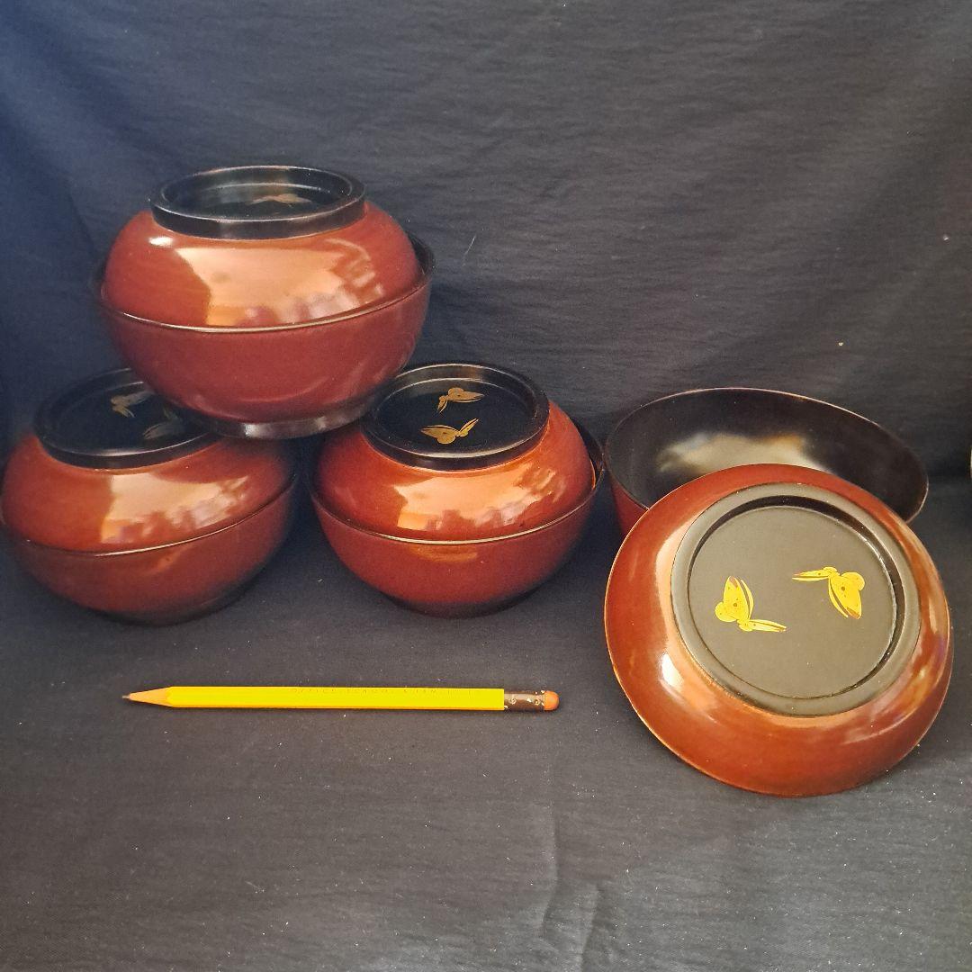 「輪島のお椀(わん)をお正月に！」金蒔絵(きんまきえ)漆器 4客セット 骨董アン