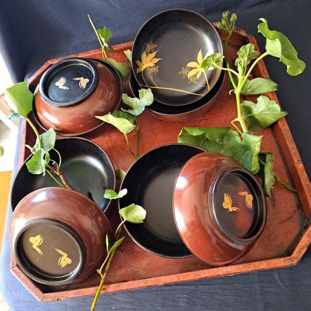 「輪島のお椀(わん)をお正月に！」金蒔絵(きんまきえ)漆器 4客セット 骨董アン