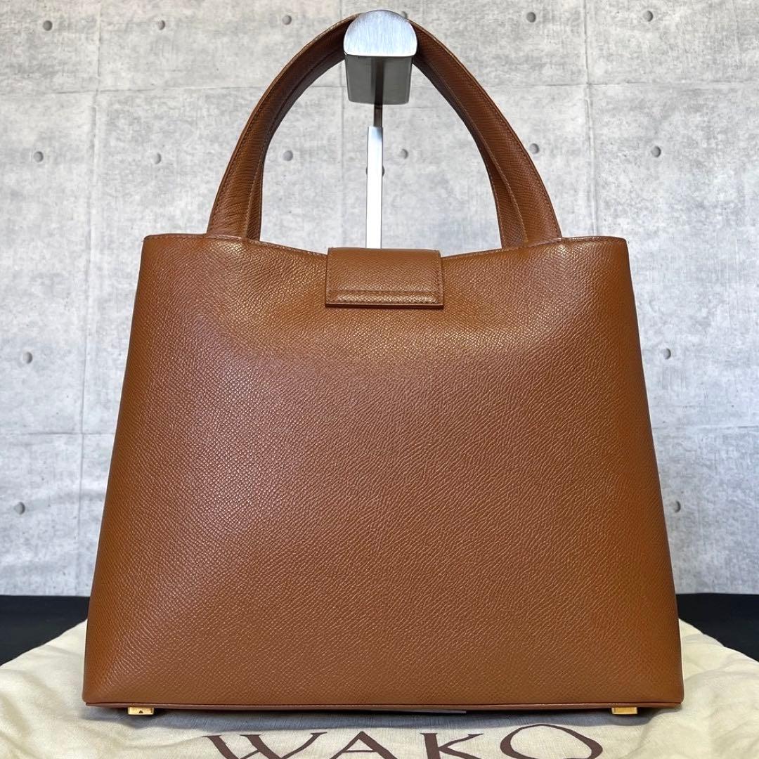未使用級 WAKO 銀座和光 レザー キャメルブラウン ゴールド金具ハンドバッグ