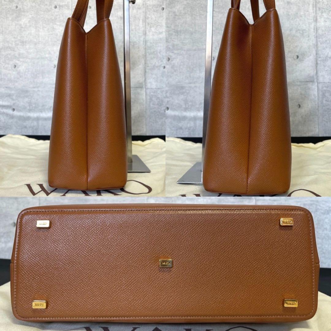 未使用級 WAKO 銀座和光 レザー キャメルブラウン ゴールド金具ハンドバッグ