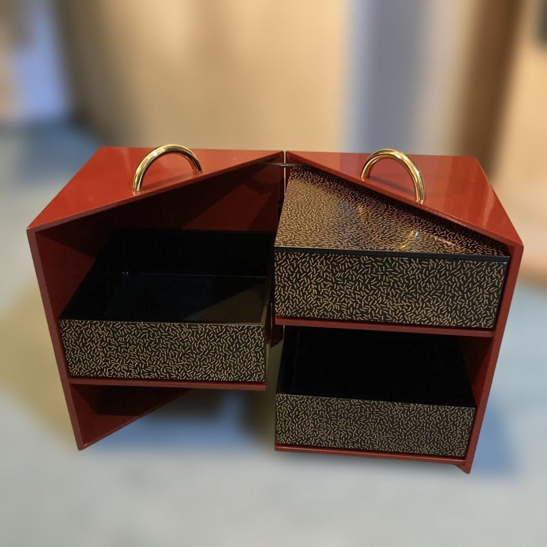 コシノヒロコ 重箱セット　おかもち　3段重　持ち手金　マルチケース　（01）