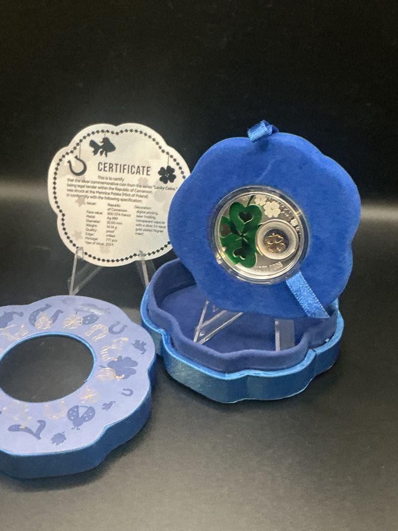 2024カメルーン 四葉のクローバー 金メッキ付きプルーフ銀貨　777枚限定