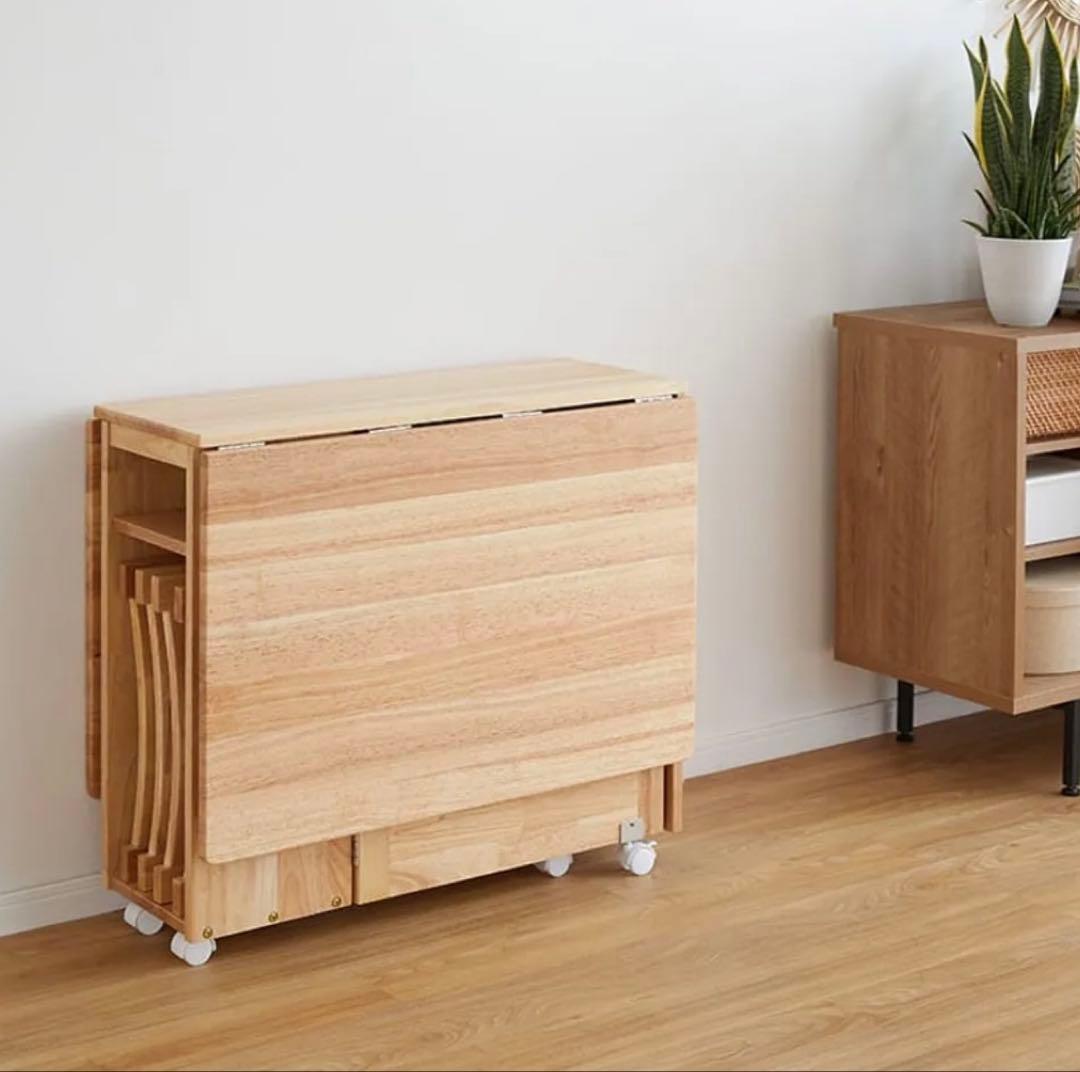 LOWYA 折りたたみダイニングテーブル 5点セット 4人掛け ナチュラル 新品