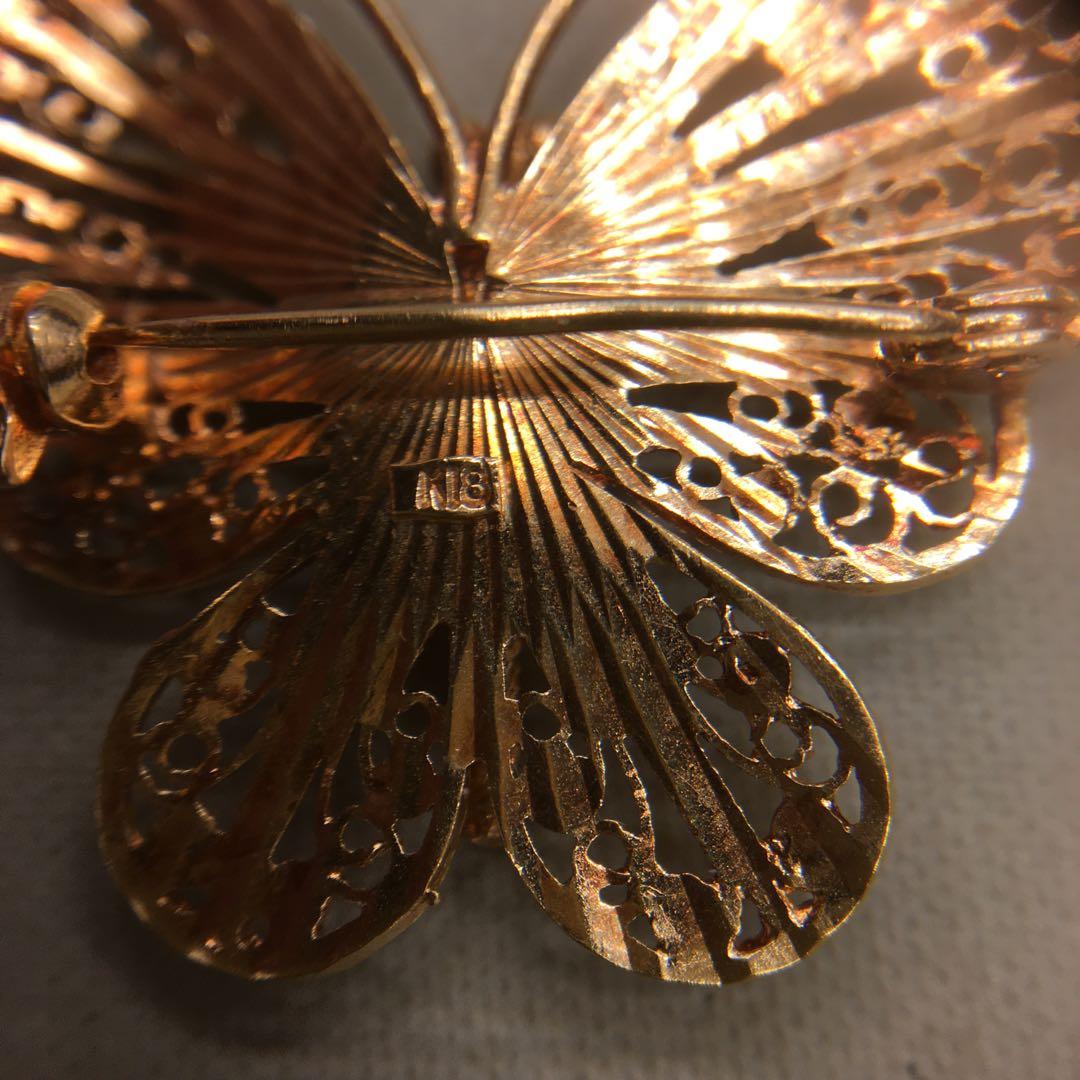 K18 18金 蝶デザイン ブローチ