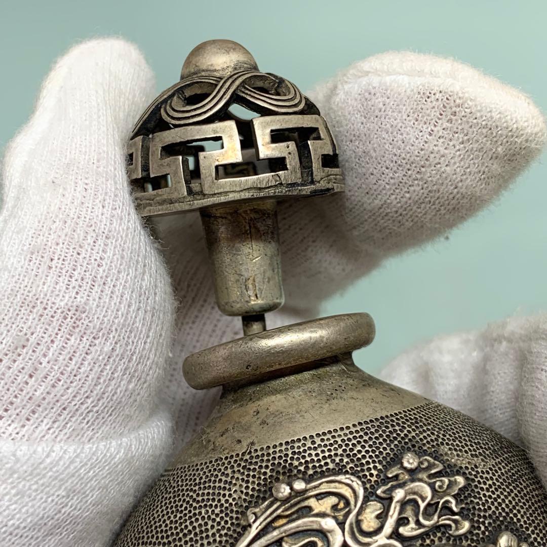 旧蔵 清国時代 宣統年製 二仙女図 鼻煙壺 金属工芸 凹凸彫蓋 珍品