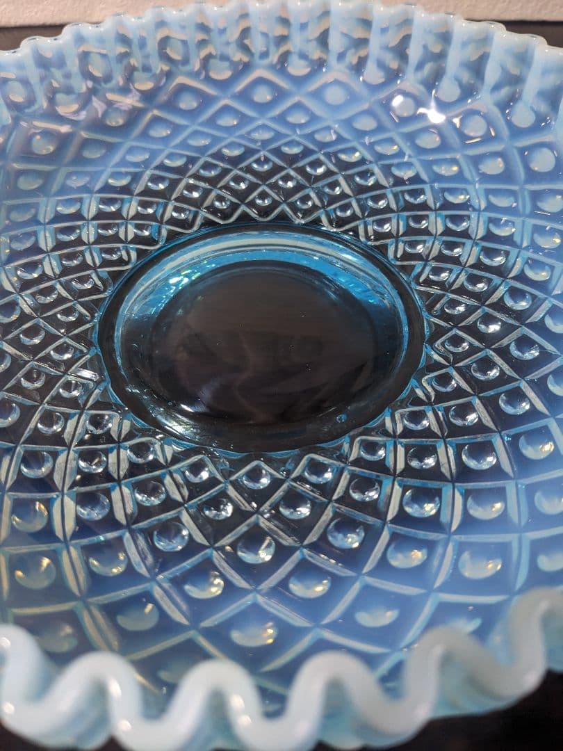 フェントン ブルーオパルセント ダイヤモンドレース ディッシュ 大皿