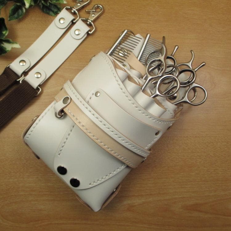 トリマー向き】 8丁 ホワイト＆ナチュラル シザーケース TSC-13/CWB