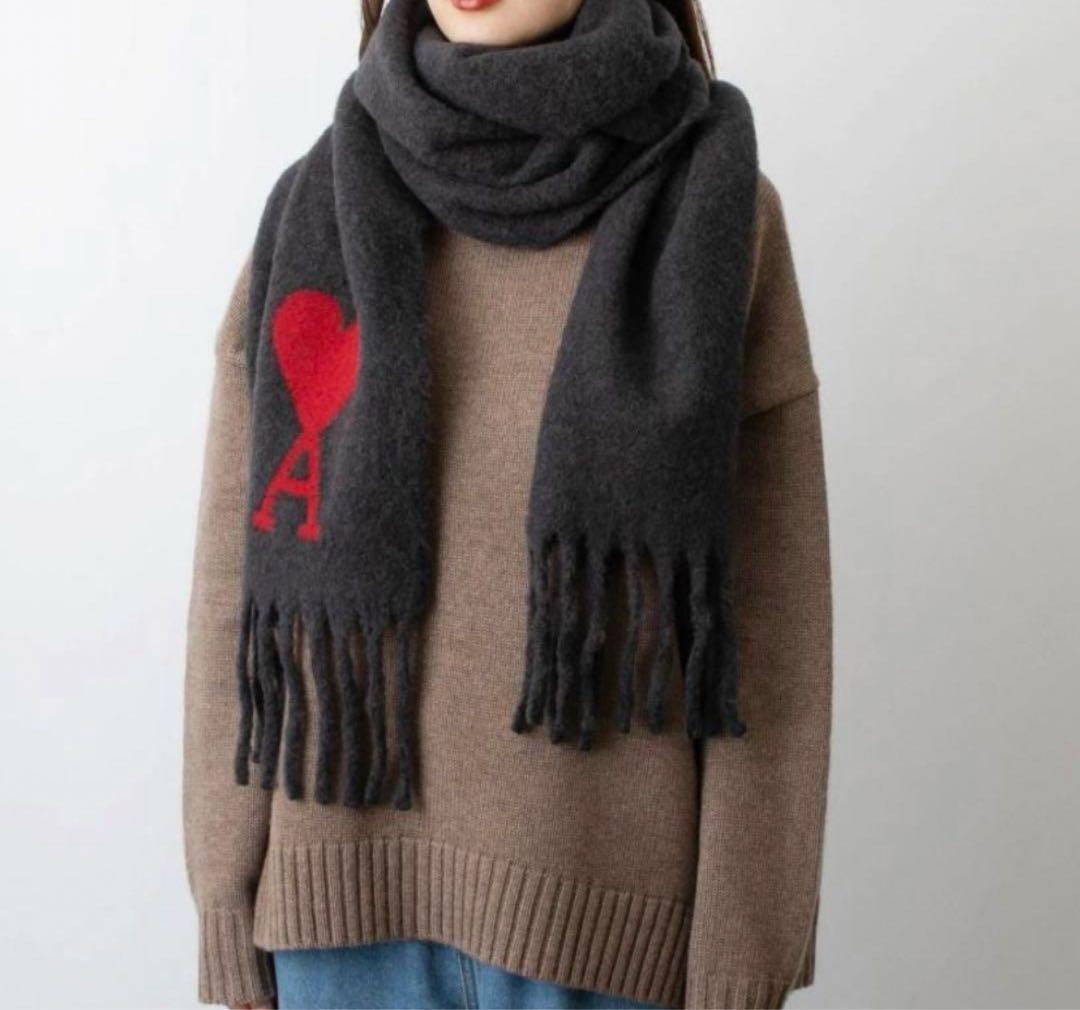 ami paris グレー フリンジ付きマフラー ami グレー フリンジ付き