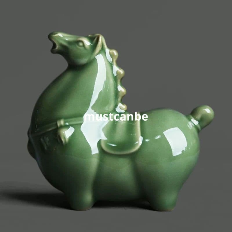 秘色越窯青磁 馬到成功 茶寵 茶道具 玄関 博古架 装飾品 工芸品 置物