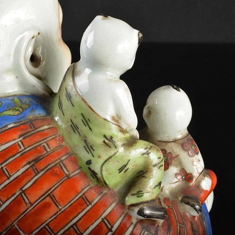 中国 景徳鎮 粉彩 布袋唐子像 置物 H R6992