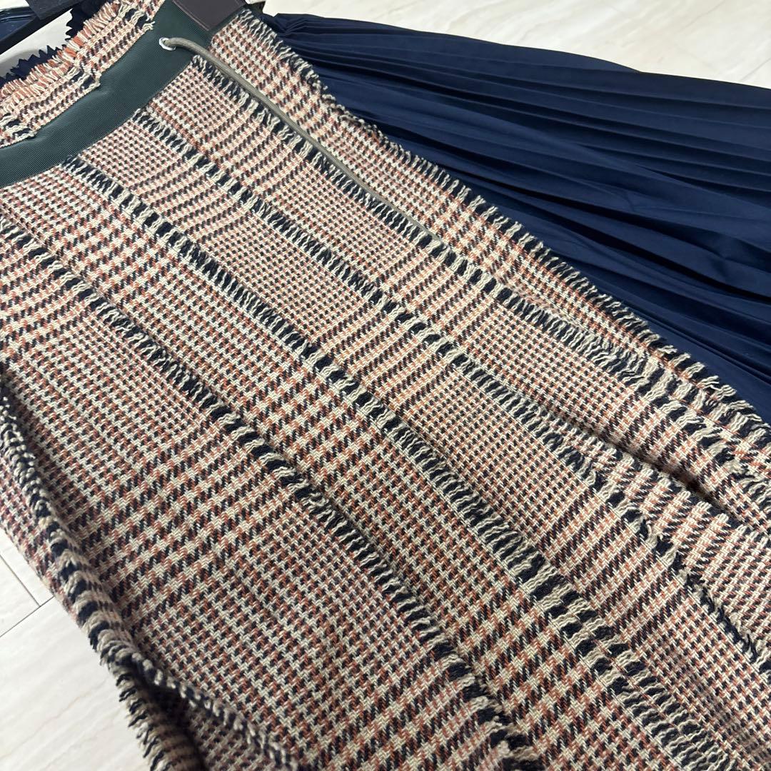 sacai 巻きスカート　プリーツスカート ネイビー チェック柄