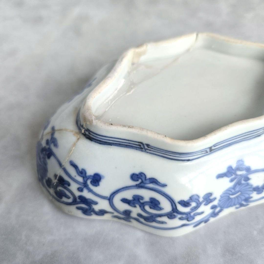 古伊万里 藍柿手 染付 向付 桜 江戸時代 骨董 金直し 金