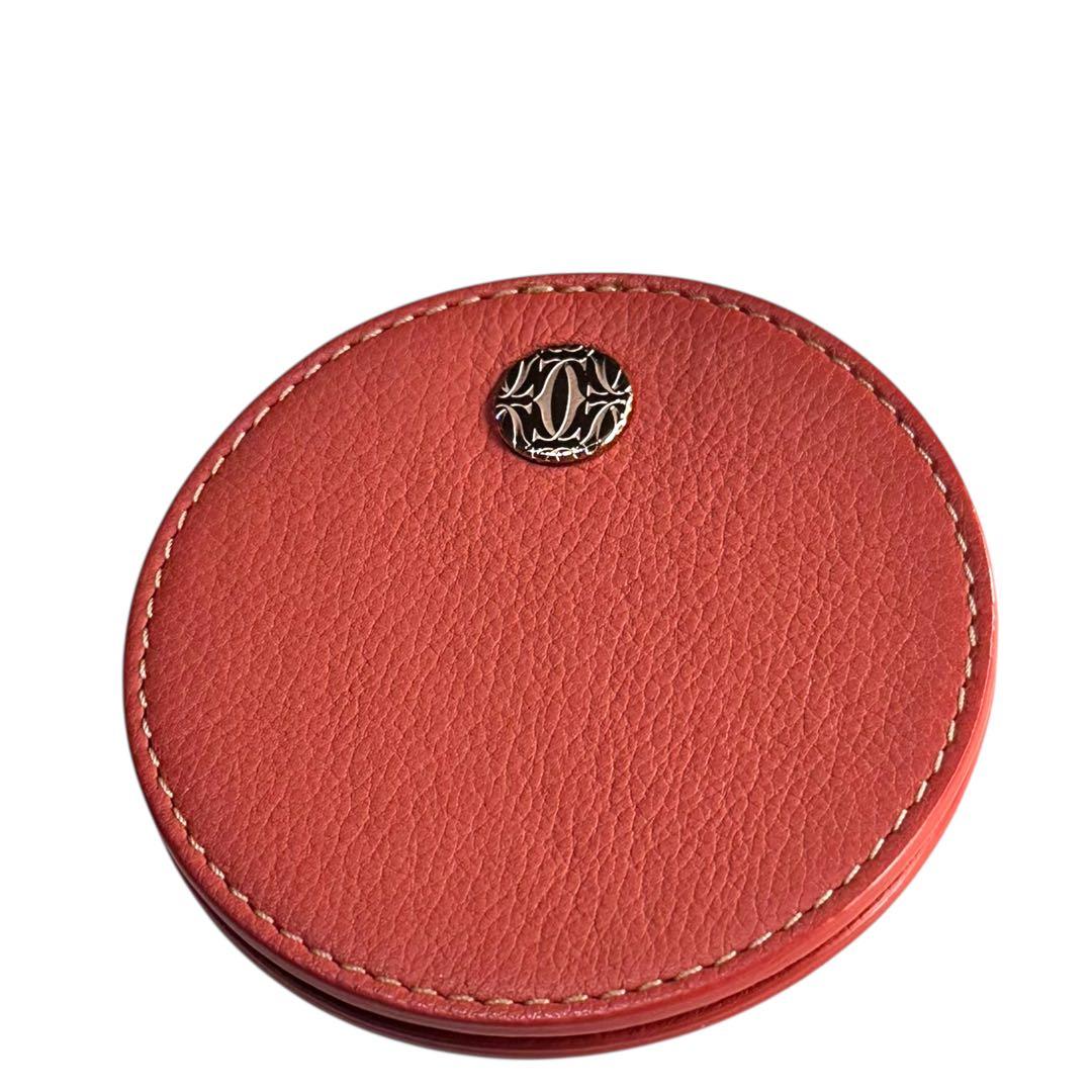 Cartier レザー 円形ミラー オレンジ